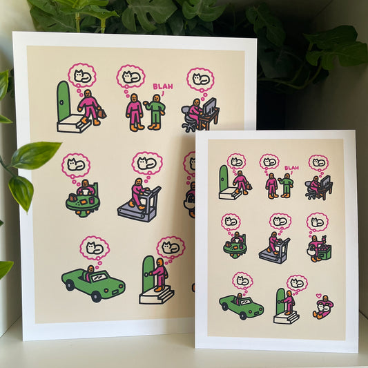 "Day in the Life of a Cat Person" Art Print