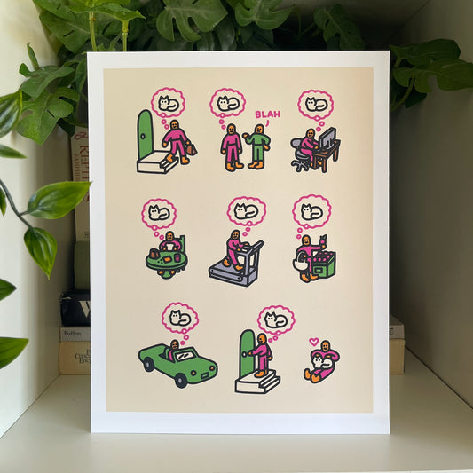 "Day in the Life of a Cat Person" Art Print