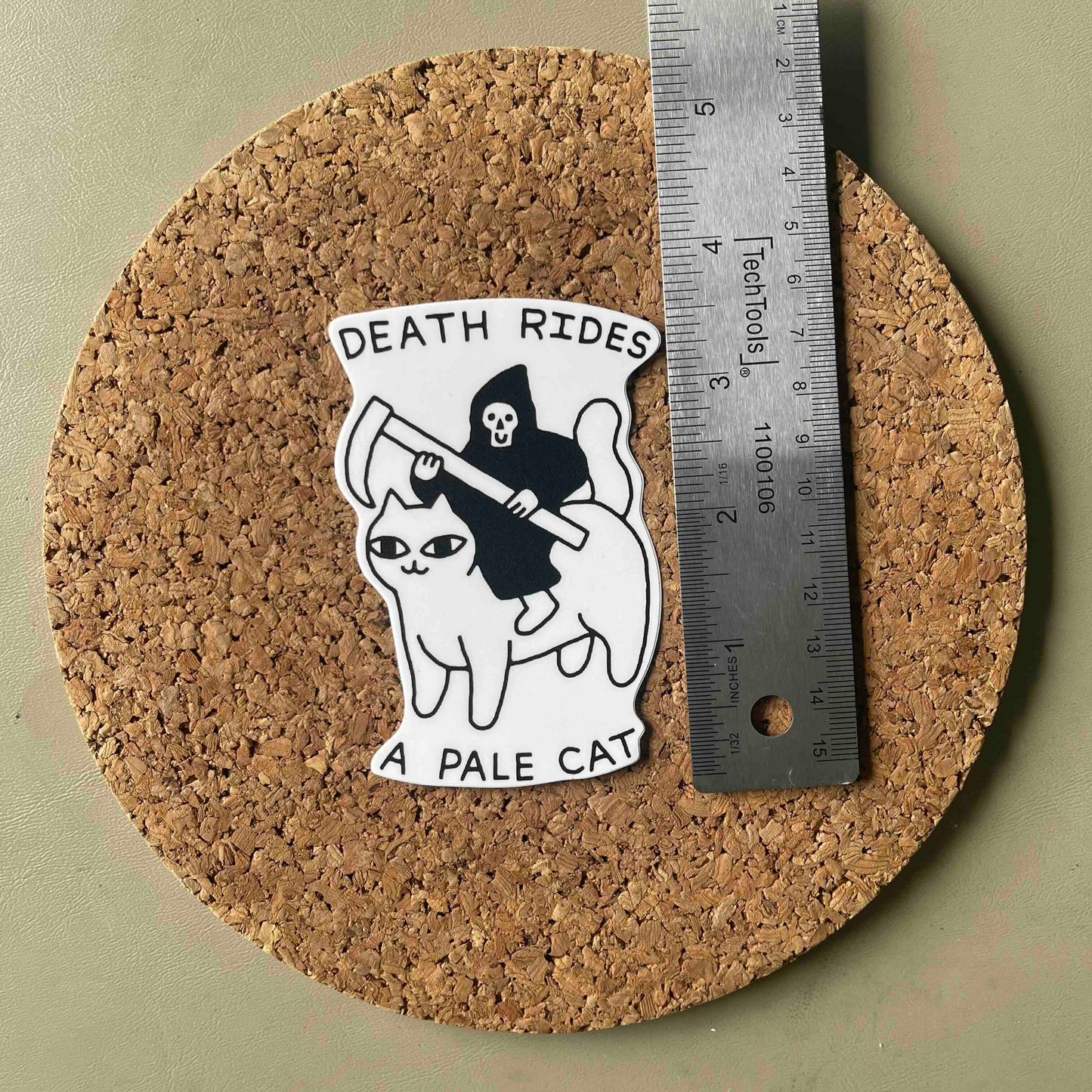 "Death Rides a Pale Cat" Vinyl Sticker